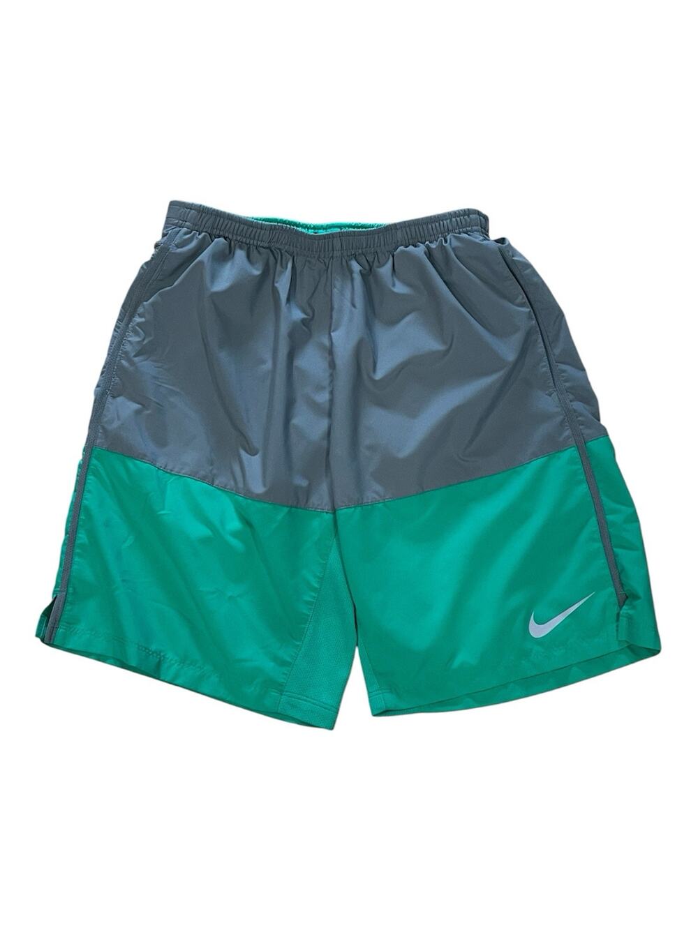 Nike Dri-FIT Men’s Running Shorts Green/Gray Size Medium Lined Drawstring EUC